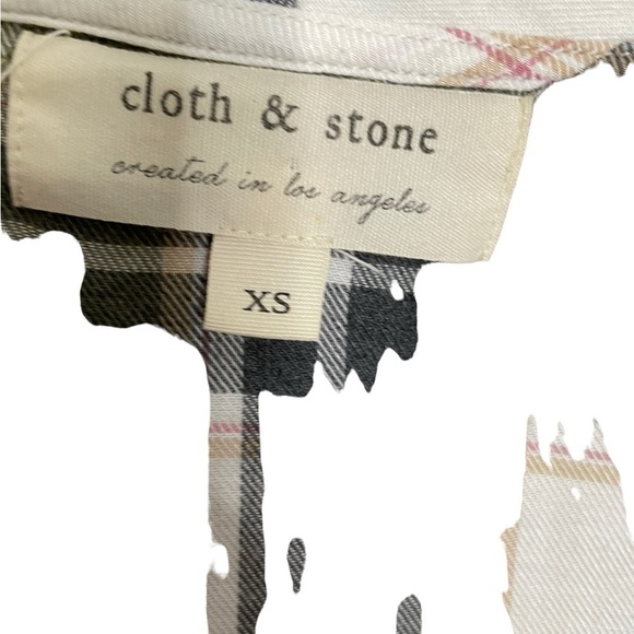 Anthropologie Cloth & Stone White Gray Plaid V Neck Blouse XS - Picture 4 of 4